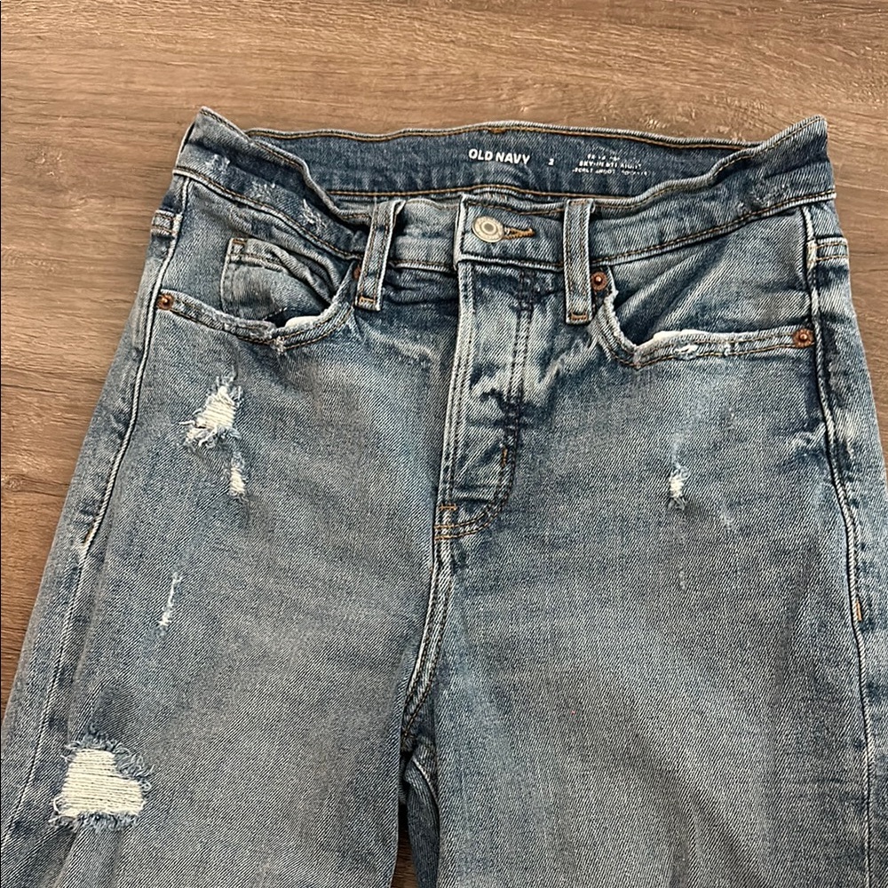 Distressed High Rise Blue Jeans - Picture 2 of 6